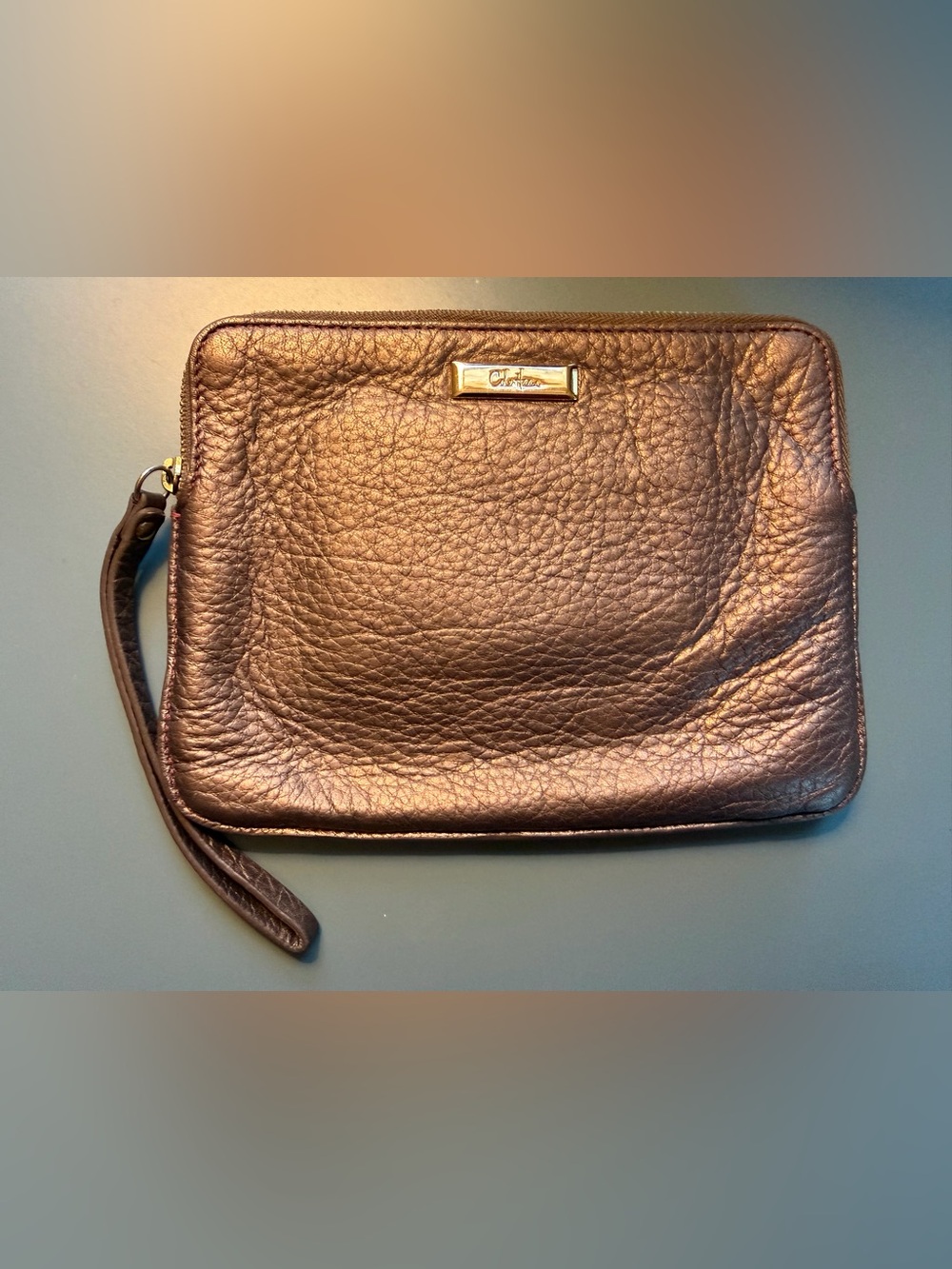 Cole Haan Metallic Bronze Wristlet Clutch Quality Leather gorgeous color
